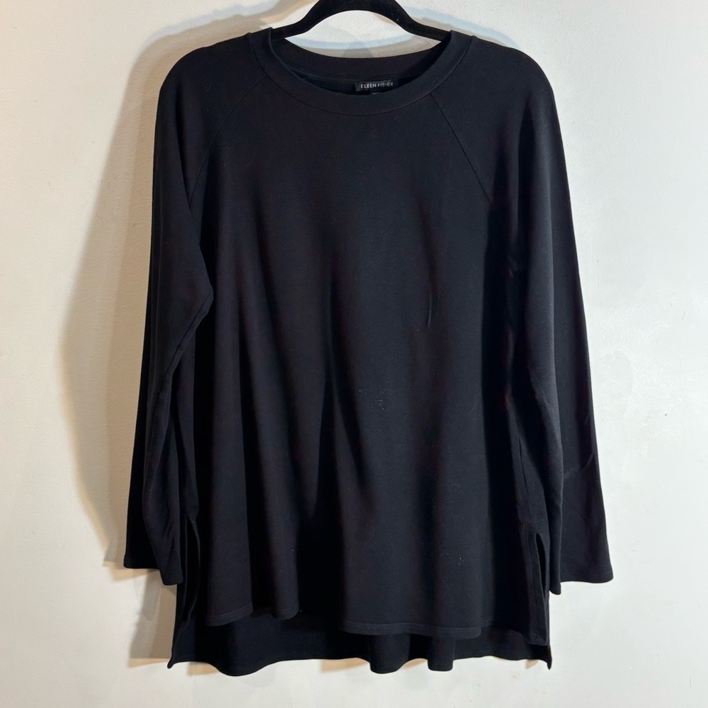 EILEEN FISHER Sz M Oversized Crew Neck Long Sleeve High Low Hemline Top